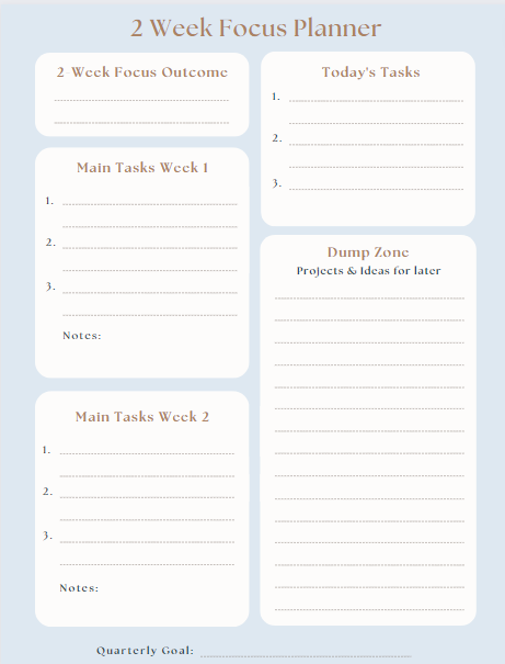 2-Week Focus Planner for Work and Personal Tasks