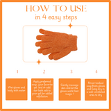 Multi-functional orange exfoliating gloves for various skin types