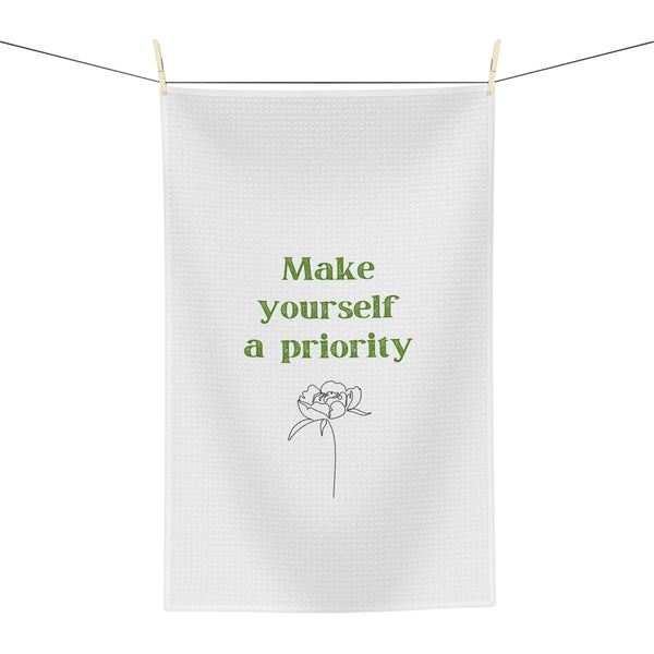 Make Yourself a Priority microfiber tea towel for kitchen use