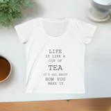 Scoop neck tee designed for all ages