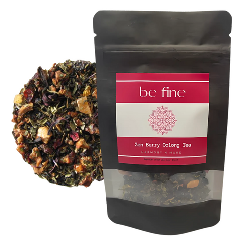 Be Fine Raspberry Ti Kwan Yin Oolong tea leaves in a jar.