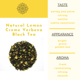 Close-up of loose-leaf black tea with lemon verbena pieces.