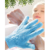 Blue nylon gloves designed for effective skin exfoliation