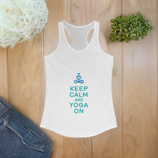 Women's ideal racerback tank with 'Keep Calm And Yoga On'