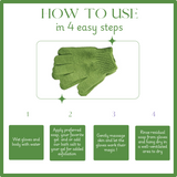 Multi-functional green exfoliating gloves for various skin types