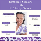 Rejuvenating skin exfoliating gloves in lavender for effective scrubbing