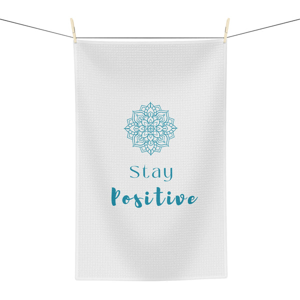 Stay Positive Microfiber Tea Towel in kitchen setting