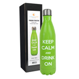 Cola-shaped reusable water bottle in vibrant green color